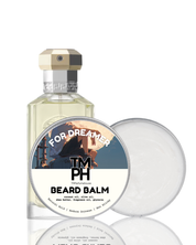 Beard balm with a label on a white background
