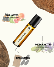 Roll-on bottle with notes on a white background