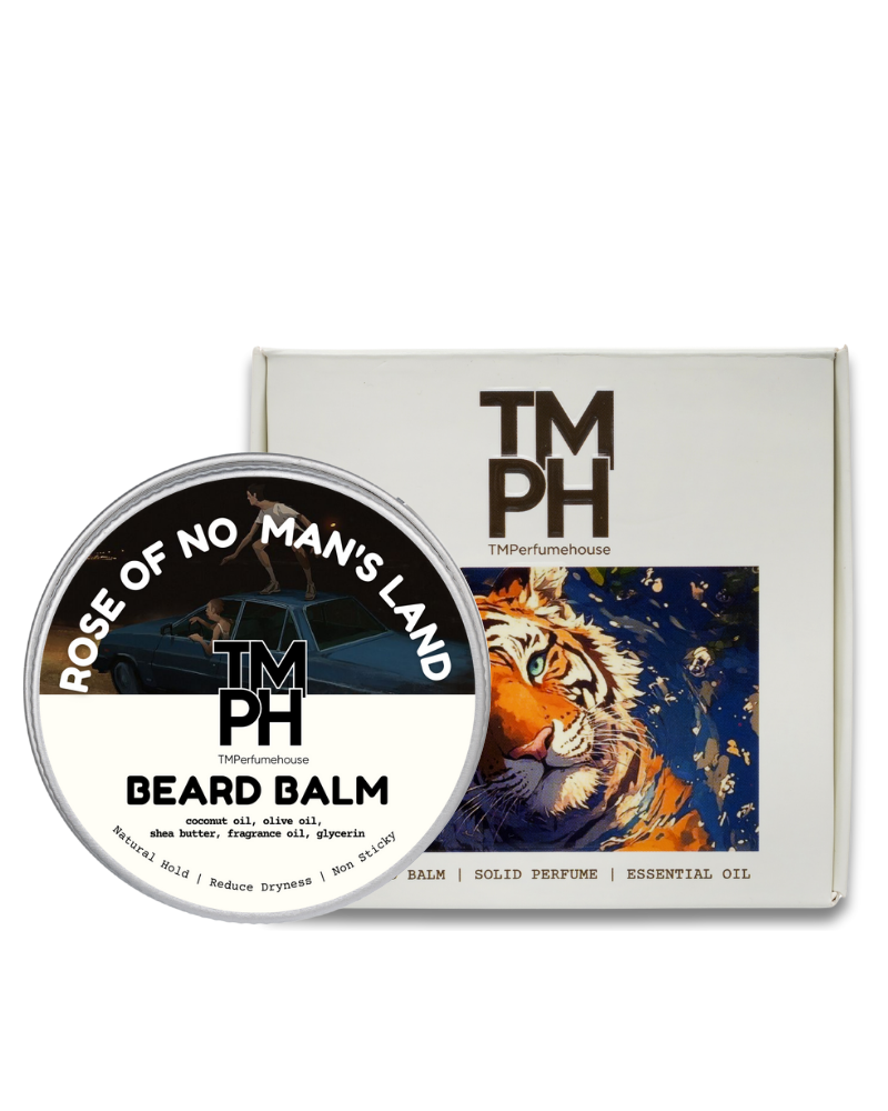 Beard balm container with tiger design and TM PH branding on a white background