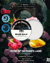 Beard balm packaging with floral and fruit elements on a mystical background