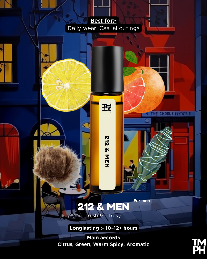 Men's cologne bottle with colorful background and product details