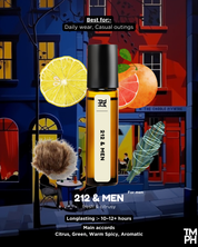 Men's cologne bottle with colorful background and product details