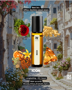 Roll-on bottle with floral and architectural elements in the background