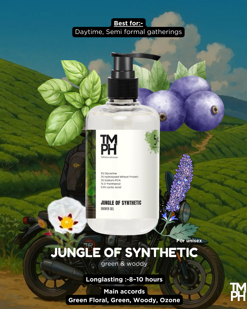 TM PH bottle with natural elements and product description on a scenic background