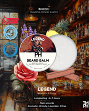 TM PH Beard Balm packaging with a bar setting background