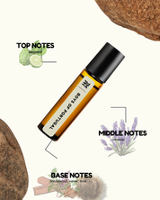 Roll-on bottle with essential oil labels and botanical illustrations on a white background