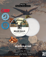 Alathaayar TM PH Beard Balm packaging with airplane illustration and product details.
