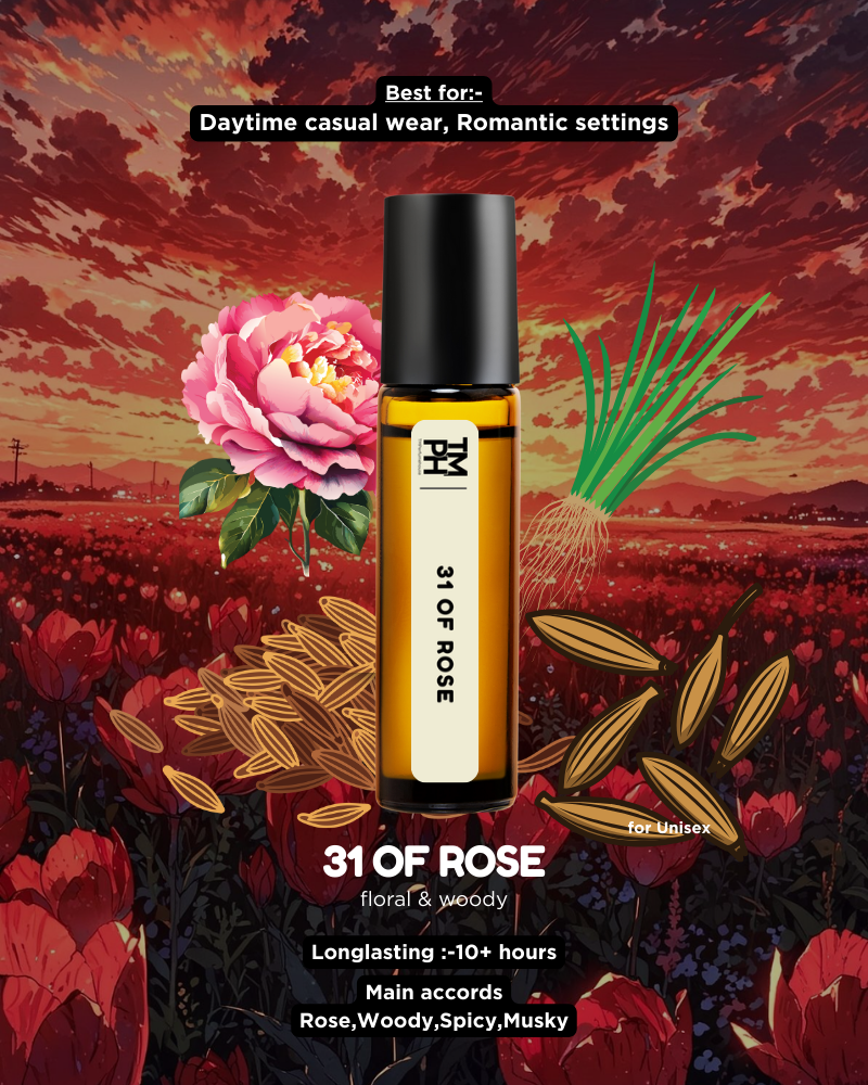 31 of Rose AT | Luxury Niche Attar – 10+ Hour Long Lasting Pure Oil - Inspired by Rse 31 by L Lbo
