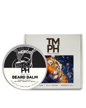 Beard balm container with 'TM PH' branding and a tiger illustration on a white background