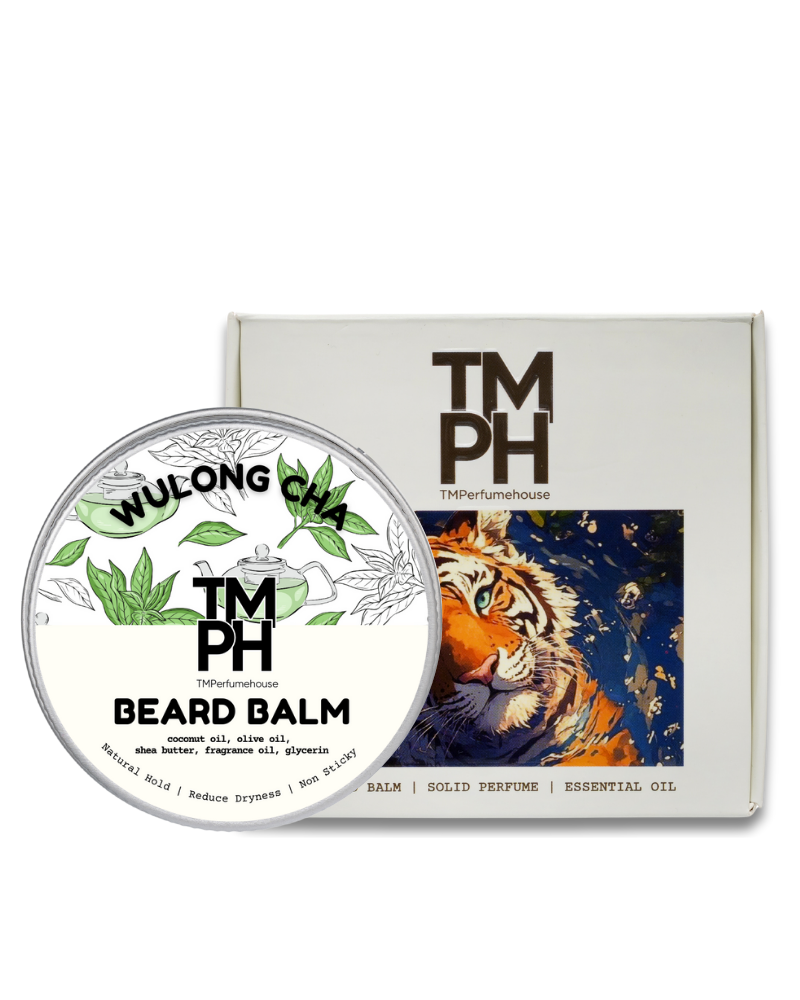 TM PH Beard Balm container with packaging featuring a tiger illustration on a white background