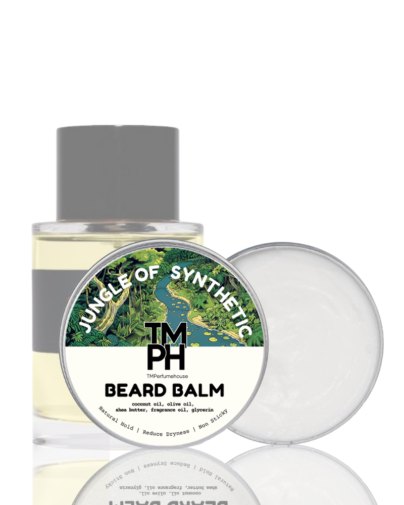 Beard balm and oil with a label on a white background