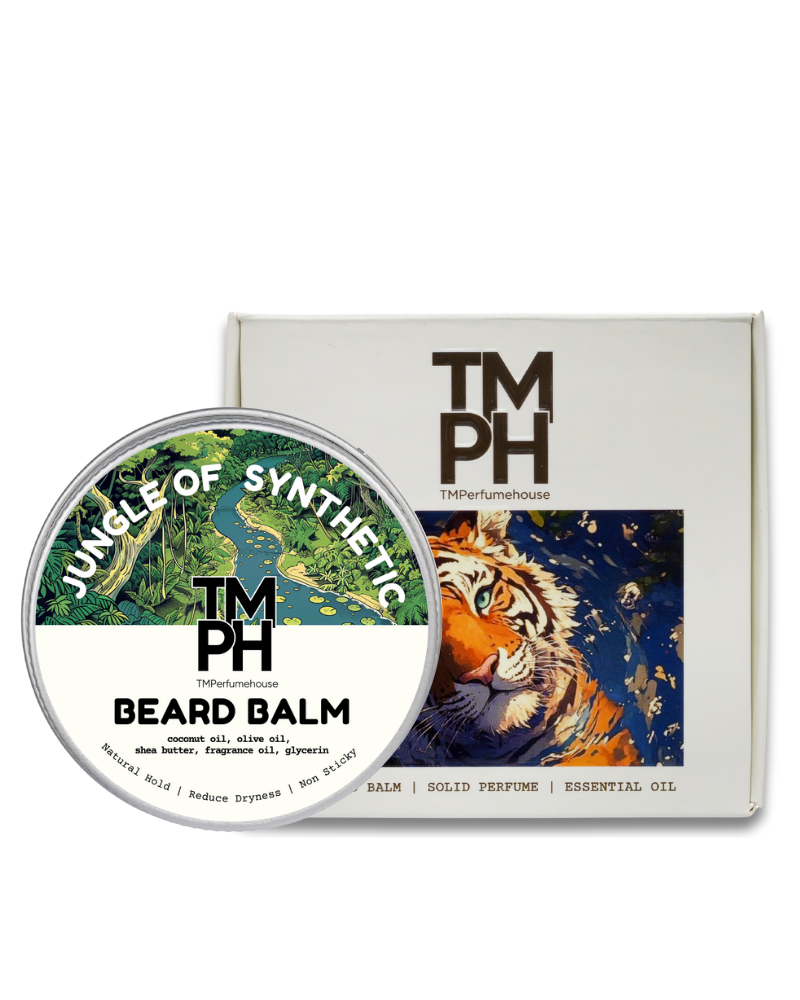 TM PH Beard Balm container with packaging featuring a tiger illustration on a white background