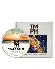 Beard balm container with 'TM PH' branding and a tiger illustration on a white background