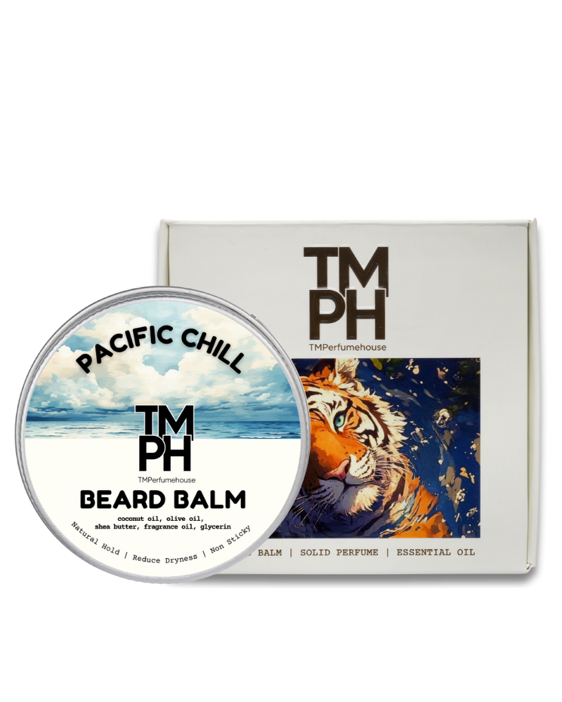 TM PH Beard Balm container with tiger design on packaging