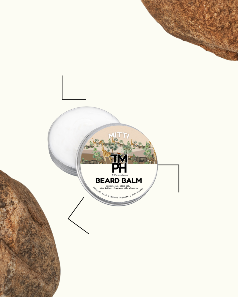 Beard balm container with lid on a white background