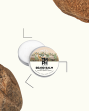 Beard balm container with lid on a white background