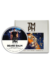 TM PH Beard Balm container with packaging featuring a tiger design on a white background