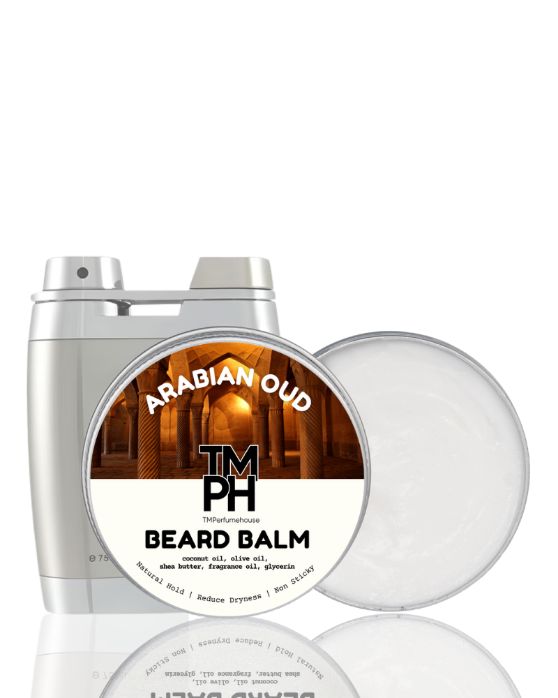 TM PH Arabian Oud beard balm packaging on a white background