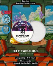 Beard balm container with scenic train window background