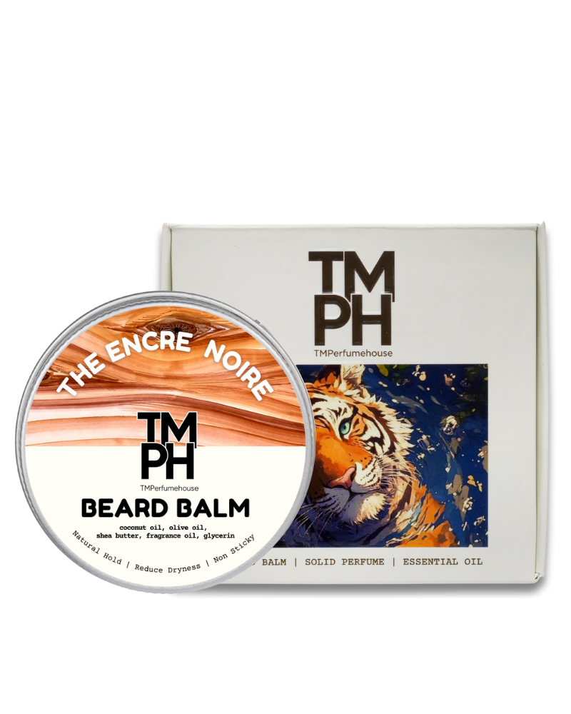Beard balm container with packaging featuring a tiger design and 'TM PH' branding.