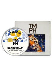 Beard balm container with tiger illustration and TM PH branding on a white background