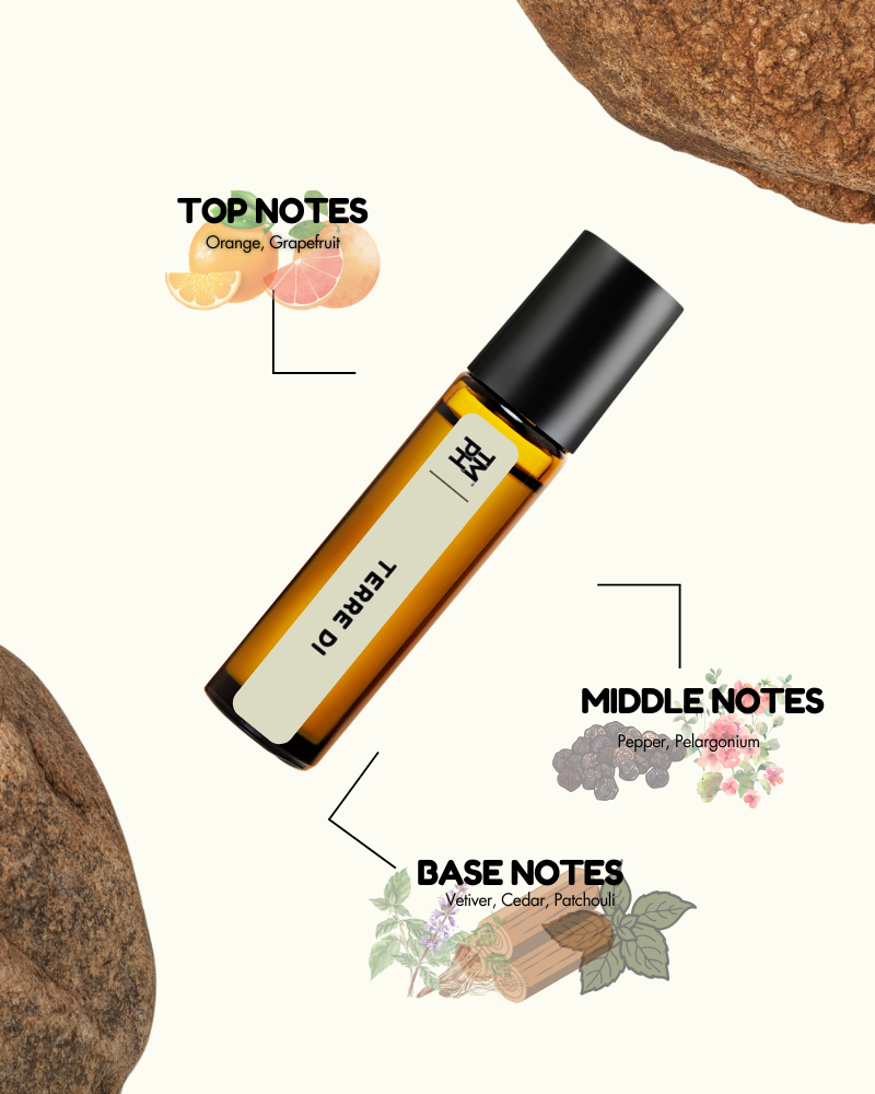 Roll-on bottle with notes labeled on a white background