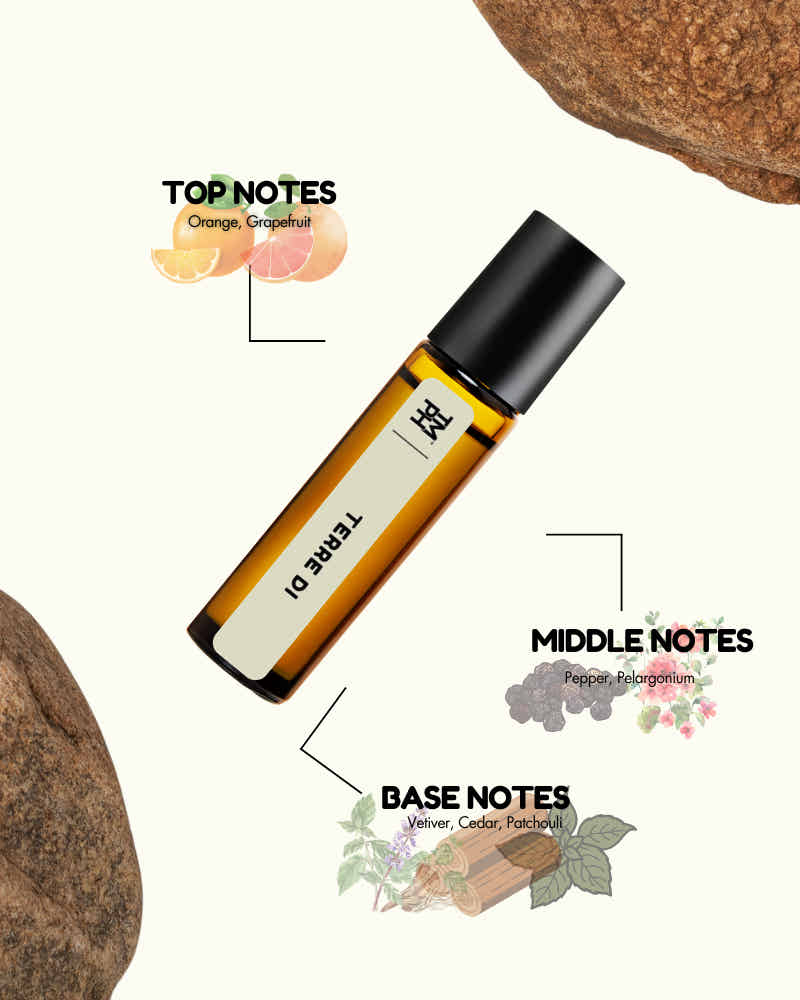 Roll-on bottle with notes labeled on a white background
