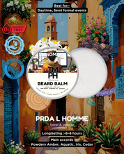 Timph beard balm packaging with decorative background