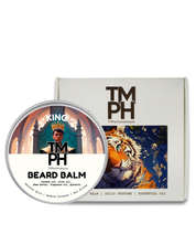TM PH beard balm container with packaging featuring a tiger illustration on a white background