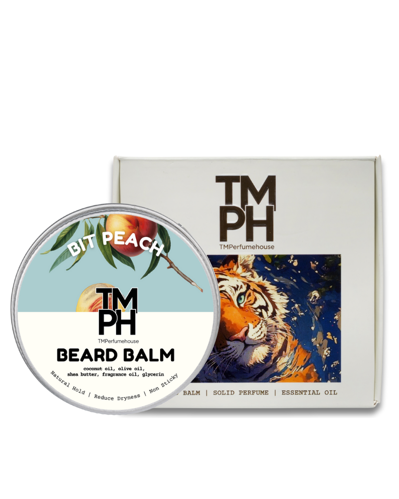 TM PH beard balm container with tiger design on packaging