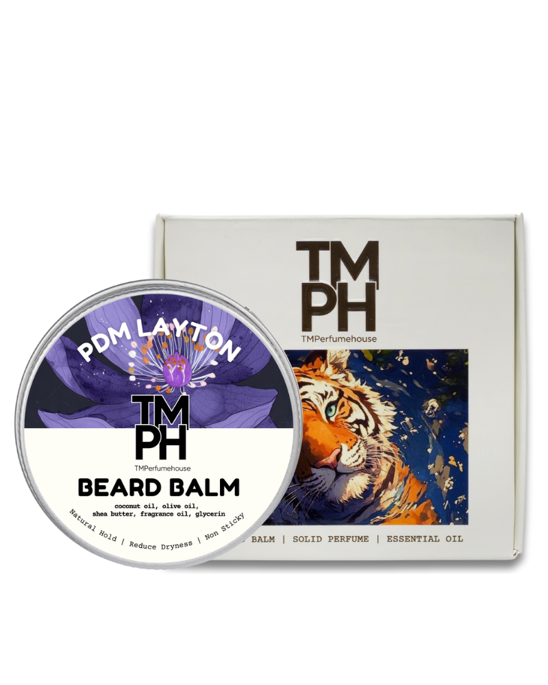 Beard balm container with tiger design and 'TM PH' branding on a white background