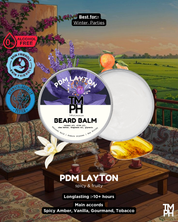 PDM Layton TM PH Beard Balm packaging with a scenic background