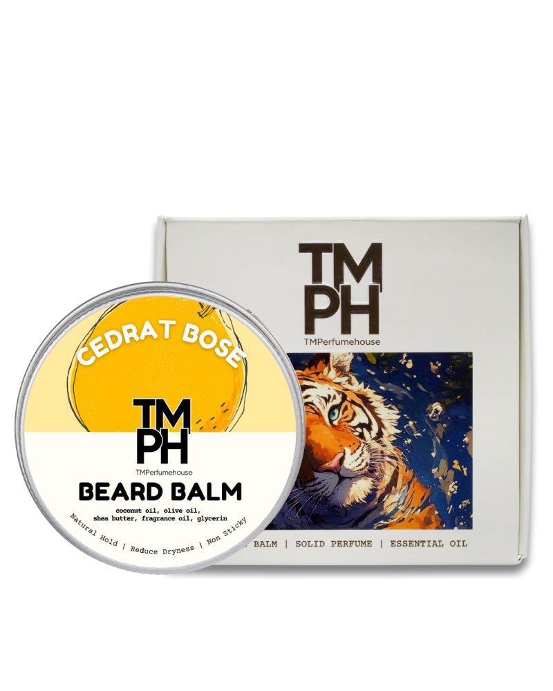 TM PH Beard Balm container with tiger design packaging on a white background