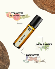 Roll-on bottle with essential oil labels and botanical illustrations on a white background