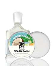 Beard balm packaging with bottle and container on a white background