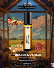 Tobacco & Vanille perfume bottle with artistic background