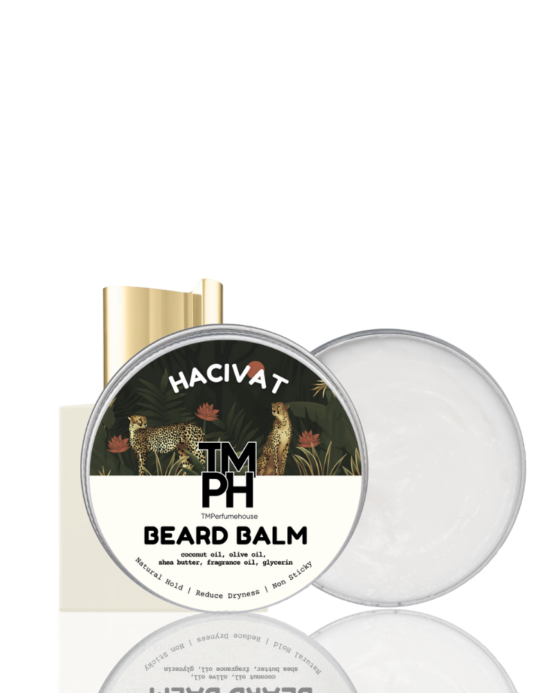 Hacivat TM PH Beard Balm packaging with a white background