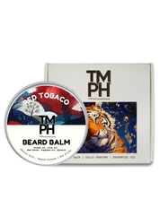 Beard balm container with 'TM PH' branding and a tiger design on the packaging.