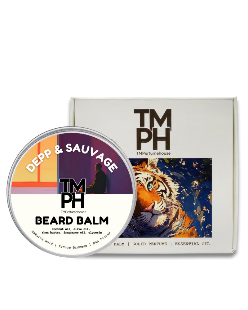 Beard balm container with packaging featuring a tiger design and 'TM PH' branding.